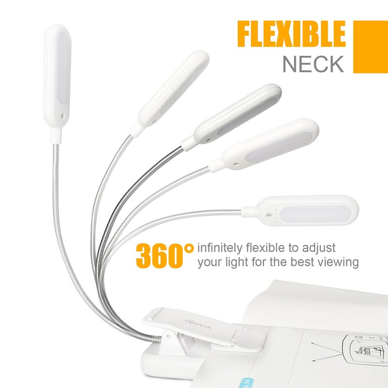 VAVOFO Clip On Book Light for Bed Kids, 7 LED Reading Light with 9-Level Warm Cool White Daylight, Eye Care Lamp with Power Indicator for Bookworms (White) - Image 3